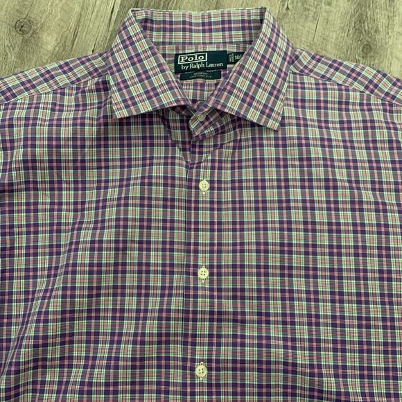 POLO Ralph Lauren Shirt Mens XXL 18 34 Purple Plaid Regent Custom Fit Spread - Picture 1 of 6